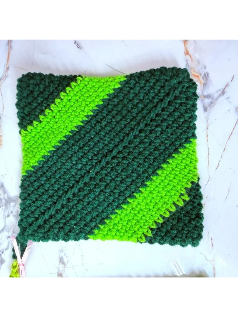 Hand-Crocheted Diagonal Stripe Pot Holder Set - Green & Black Heat-Resistant Kit